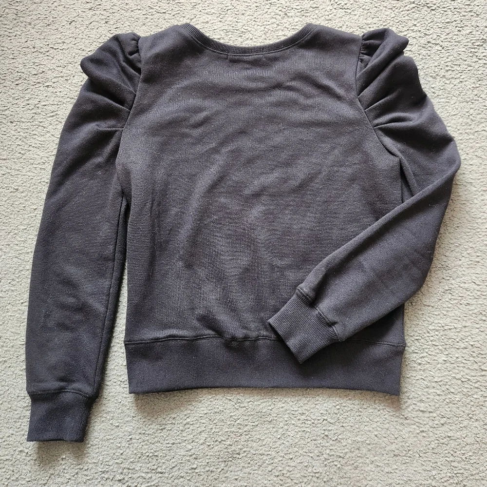 REBECCA MINKOFF Women's Janine Puff Sleeve Sweatshirt Small Black Quiet Luxury - Picture 6 of 12